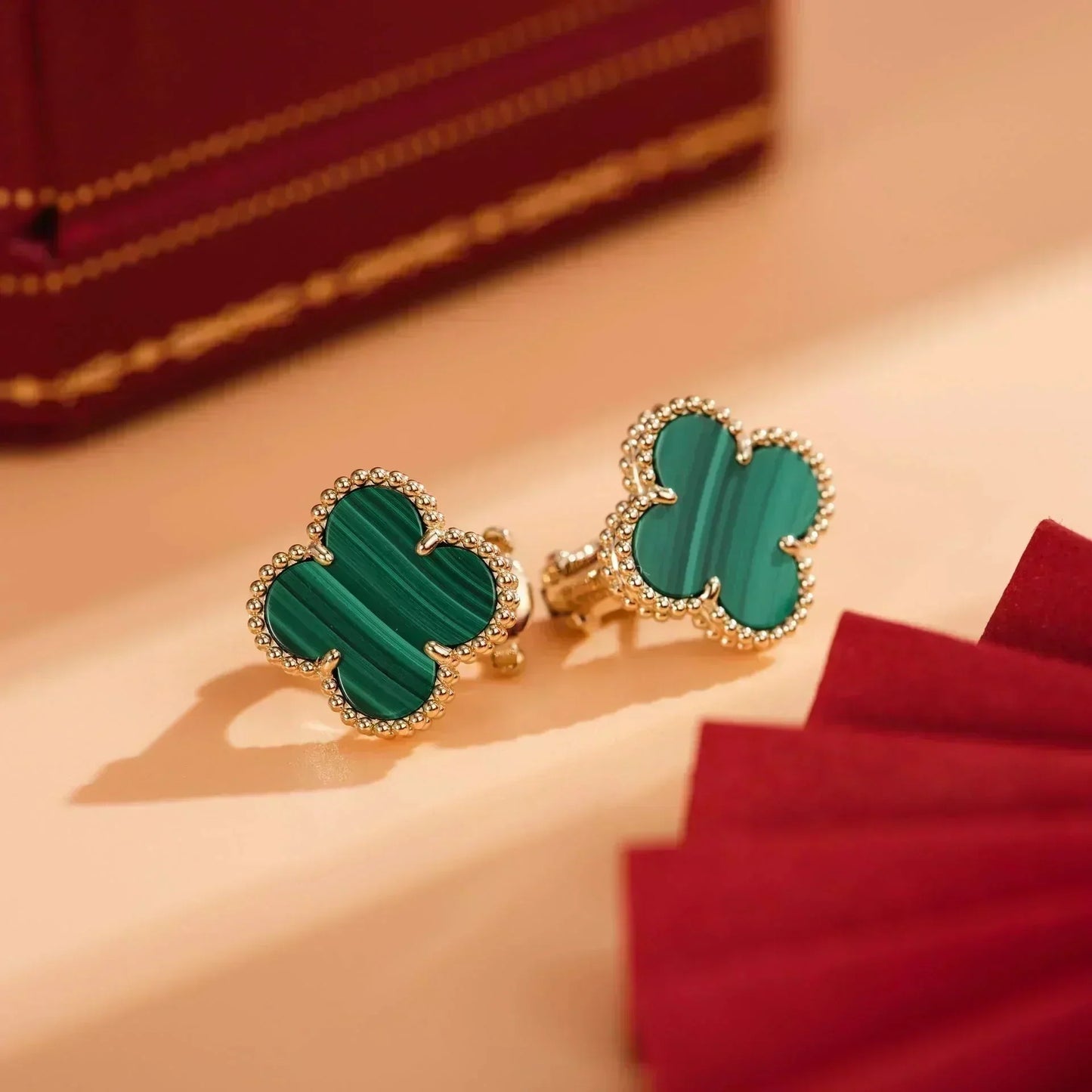 [Polaidi Jewelry]CLOVER MEDIUM 1 MOTIFS MALACHITE  EARRINGS