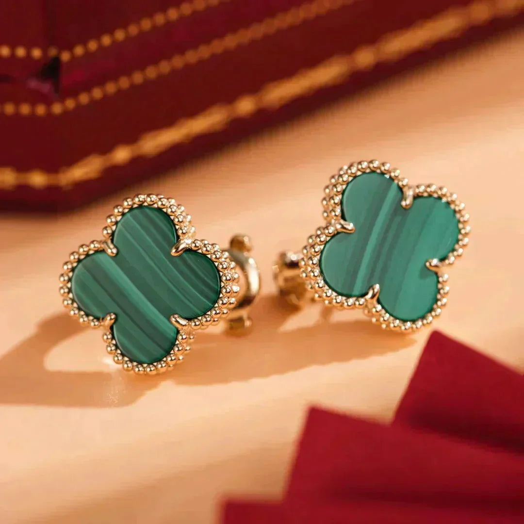 [：Polaidi Jewelry]CLOVER MEDIUM 1 MOTIFS MALACHITE  EARRINGS