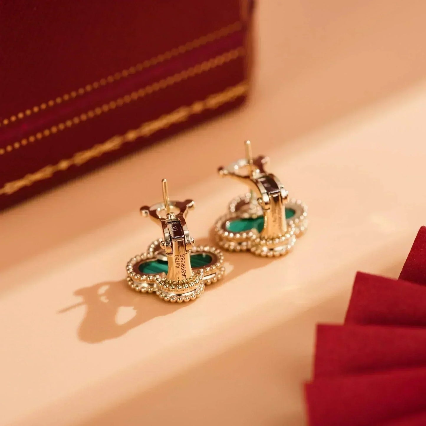 [Polaidi Jewelry]CLOVER MEDIUM 1 MOTIFS MALACHITE  EARRINGS
