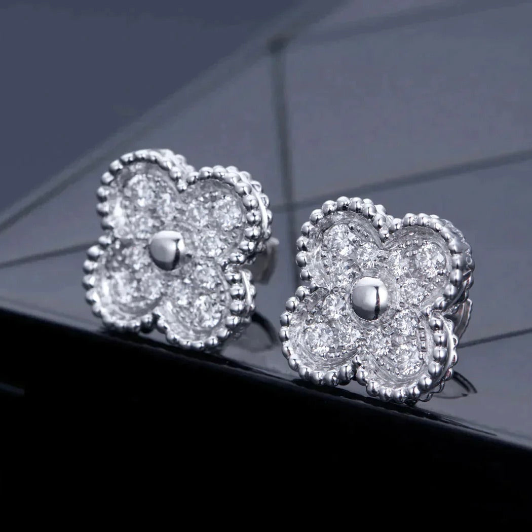 [：Polaidi Jewelry]クローバー 1モチーフ ダイヤモンド スタッドピアス シルバー