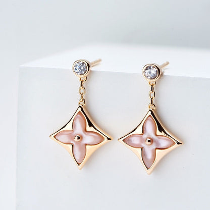 [：Polaidi Jewelry]DOUBLE STAR PINK GOLD MOP DROP EARRINGS