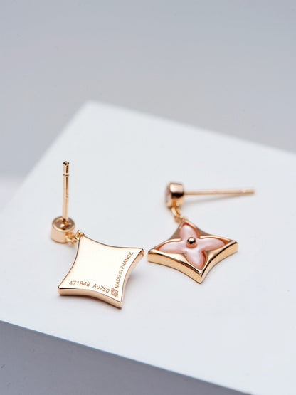 [：Polaidi Jewelry]DOUBLE STAR PINK GOLD MOP DROP EARRINGS