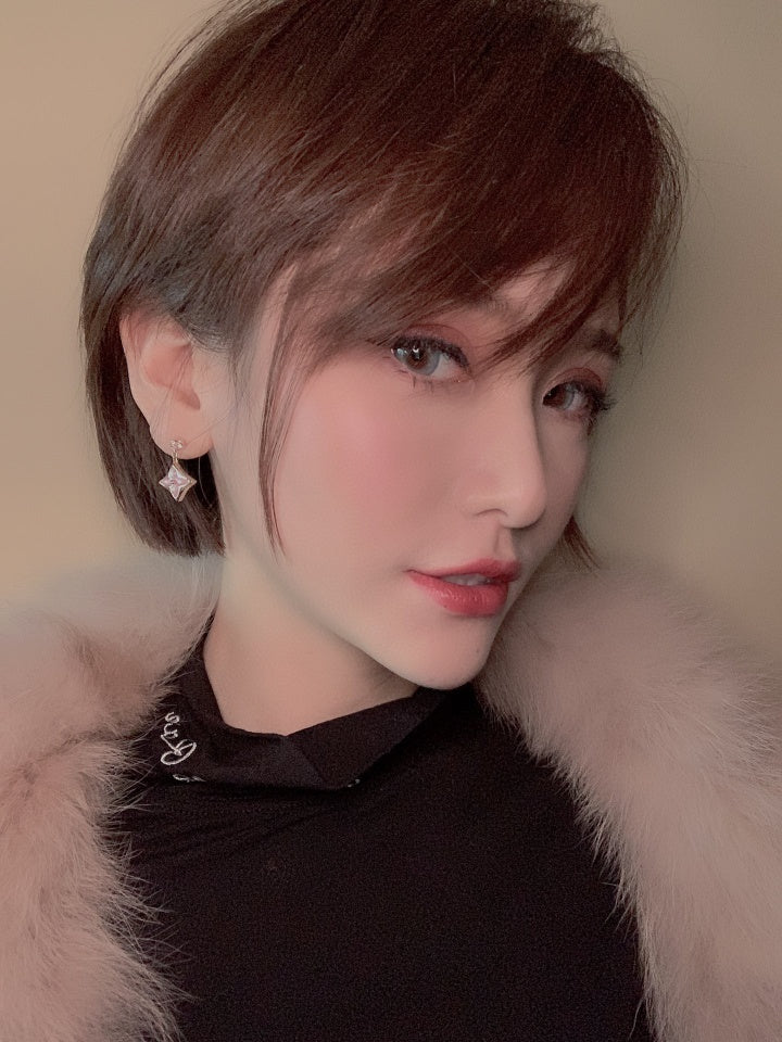 [：Polaidi Jewelry]DOUBLE STAR PINK GOLD MOP DROP EARRINGS