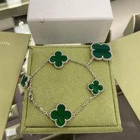 [Polaidi Jewelry ]CLOVER 5 MOTIFS SIVLER MALACHITE BRACELET