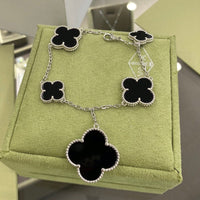 [Polaidi Jewelry ]CLOVER 5 MOTIFS SIVLER ONYX BRACELET