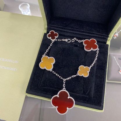 [：Polaidi Jewelry]クローバー 5モチーフ シルバー カーネリアン タイガーアイ ブレスレット
