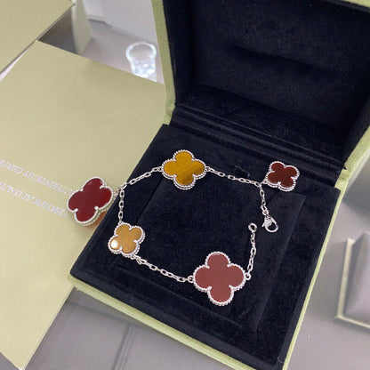 [：Polaidi Jewelry]クローバー 5モチーフ シルバー カーネリアン タイガーアイ ブレスレット