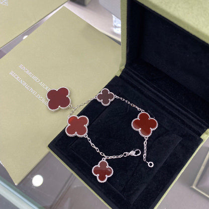 [：Polaidi Jewelry]CLOVER 5 MOTIFS SIVLER CARNELIAN BRACELET