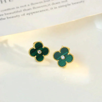 [：Polaidi Jewelry]CLOVER MEDIUM 1モチーフ マラカイト ダイヤモンド ピアス