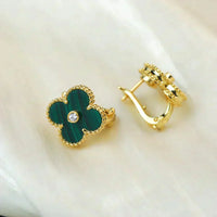 [Polaidi Jewelry ]CLOVER MEDIUM 1 MOTIFS MALACHITE DIAMOND EARRINGS