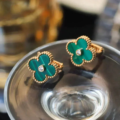 [Polaidi Jewelry]CLOVER MEDIUM 1 MOTIFS MALACHITE DIAMOND EARRINGS
