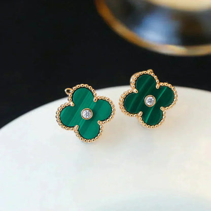 [：Polaidi Jewelry]CLOVER MEDIUM 1モチーフ マラカイト ダイヤモンド ピアス