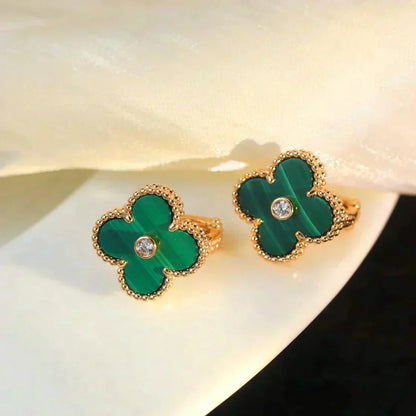 [Polaidi Jewelry]CLOVER MEDIUM 1 MOTIFS MALACHITE DIAMOND EARRINGS