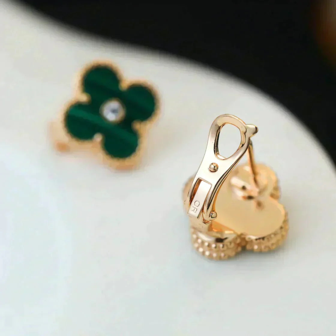 [Polaidi Jewelry]CLOVER MEDIUM 1 MOTIFS MALACHITE DIAMOND EARRINGS