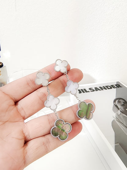 [：Polaidi Jewelry]CLOVER 3 MOTIFS CHALCEDONY DARK MOP SILVER EARRINGS