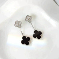 [Polaidi Jewelry ]CLOVER 2 MOTIFS  DIAMOND ONYX EARRINGS SILVER