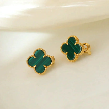 [Polaidi Jewelry]CLOVER MEDIUM 1 MOTIFS MALACHITE  EARRINGS
