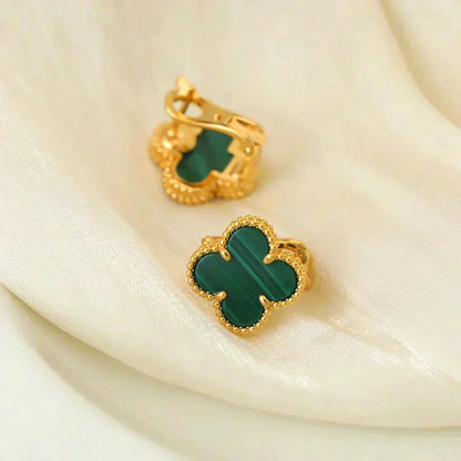 [：Polaidi Jewelry]CLOVER MEDIUM 1 MOTIFS MALACHITE  EARRINGS