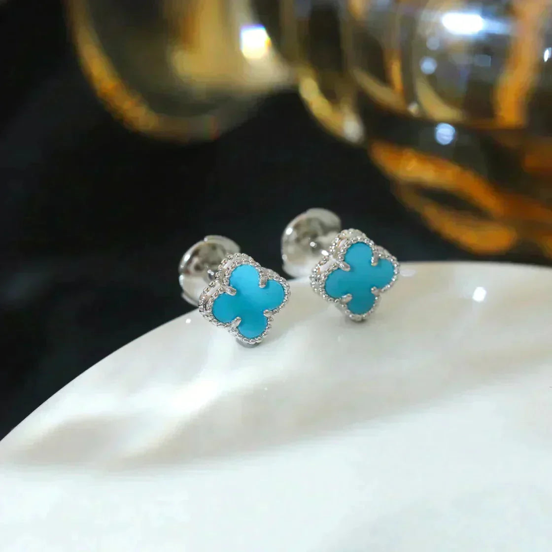 [：Polaidi Jewelry]クローバー ミニターコイズ シルバースタッドピアス