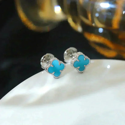 [Polaidi Jewelry]CLOVER MINI 9.5MM ONYX STUD EARRINGS SILVER