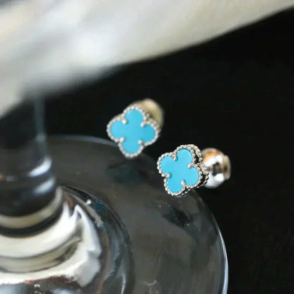 [Polaidi Jewelry]CLOVER MINI 9.5MM ONYX STUD EARRINGS SILVER