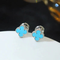 [Polaidi Jewelry ]CLOVER MINI 9.5MM ONYX STUD EARRINGS SILVER