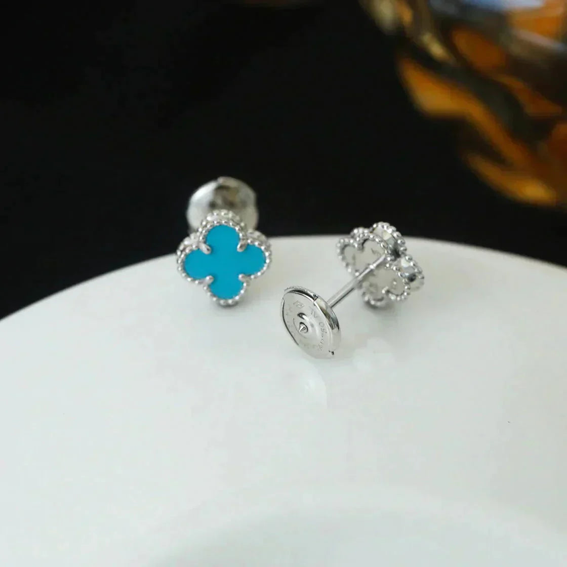 [Polaidi Jewelry]CLOVER MINI 9.5MM ONYX STUD EARRINGS SILVER