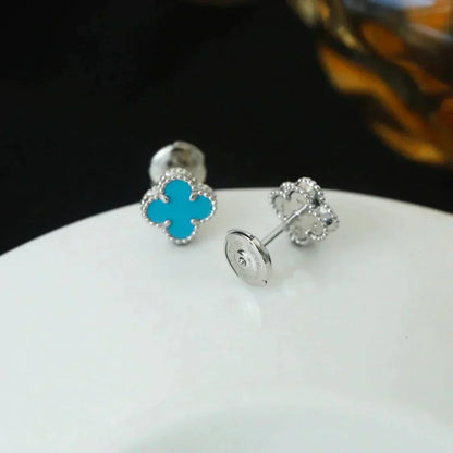 [Polaidi Jewelry]CLOVER MINI 9.5MM ONYX STUD EARRINGS SILVER