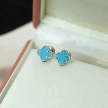[Polaidi Jewelry]CLOVER MINI 9.5MM ONYX STUD EARRINGS SILVER