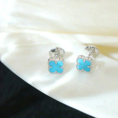 [Polaidi Jewelry]CLOVER MINI 9.5MM ONYX STUD EARRINGS SILVER