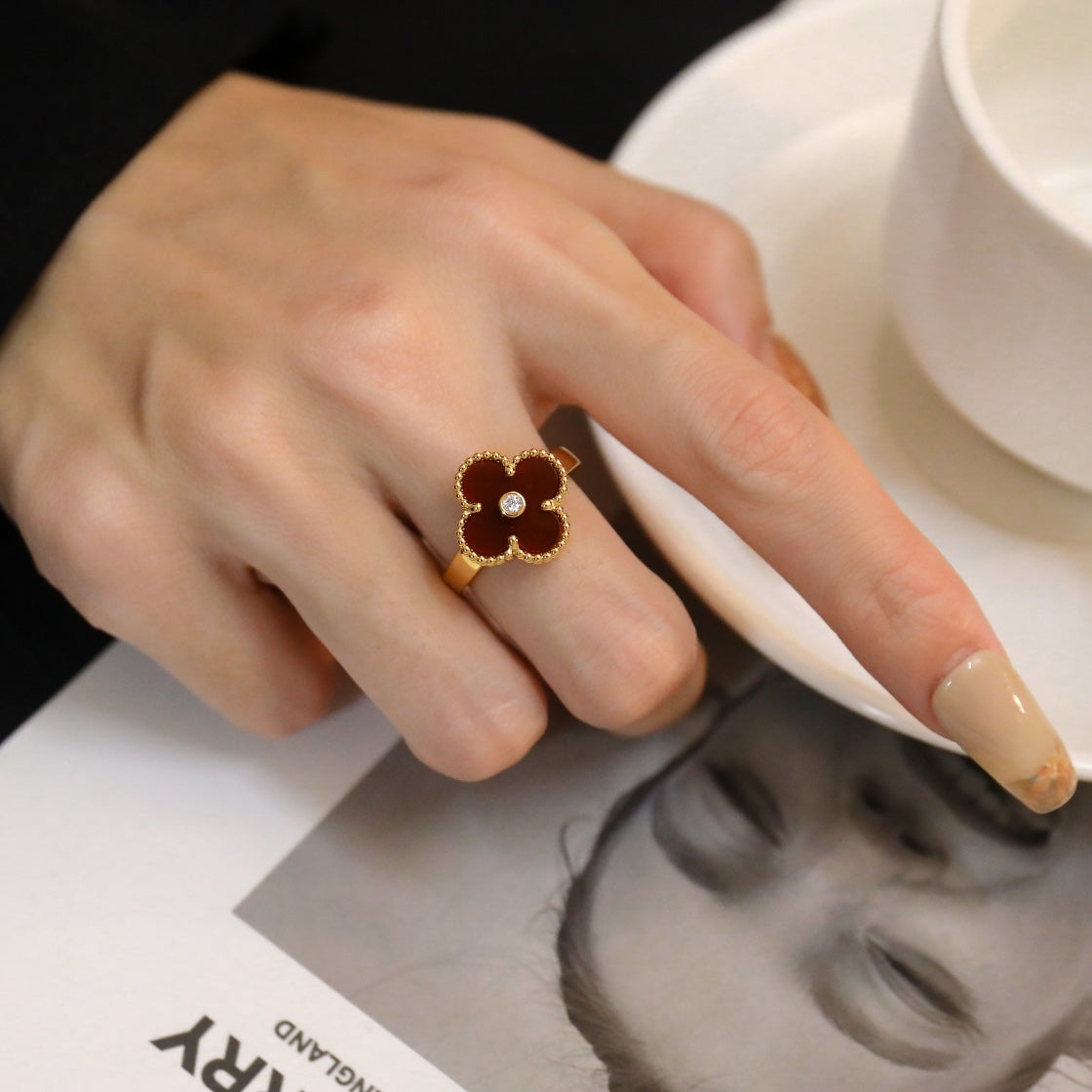 [Polaidi Jewelry]CLOVER CARNELIAN RING ROSE GOLD DIAMOND