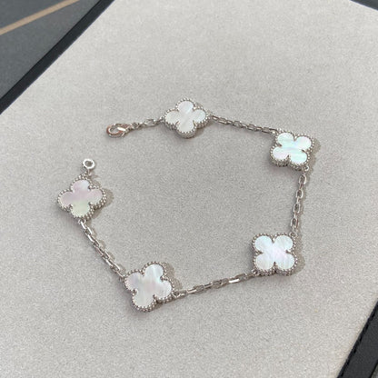 [：Polaidi Jewelry]クローバー シルバー マザーオブパール 5モチーフ ブレスレット