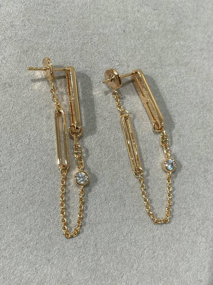 [：Polaidi Jewelry]チェーン カオス ダイヤモンド ドロップ イヤリング