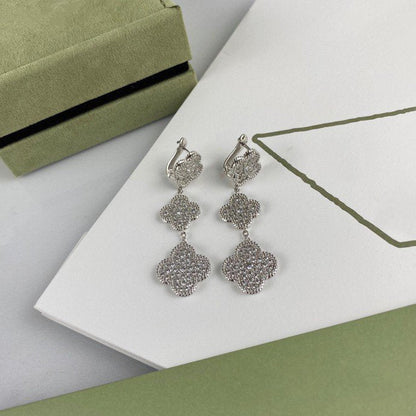 [Polaidi Jewelry]CLOVER 3 MOTIF DIAMOND SILVER DROP EARRINGS