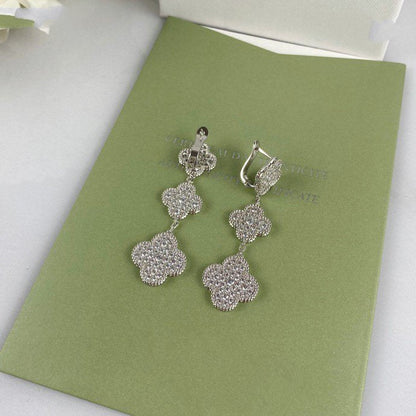 [Polaidi Jewelry]CLOVER 3 MOTIF DIAMOND SILVER DROP EARRINGS