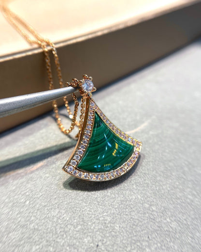 [Polaidi Jewelry]DREAM MALACHITE DIAMOND PAVED PINK GOLD NECKLACE
