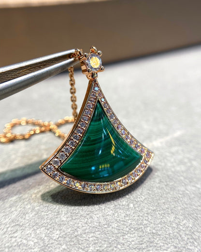 [Polaidi Jewelry]DREAM MALACHITE DIAMOND PAVED PINK GOLD NECKLACE