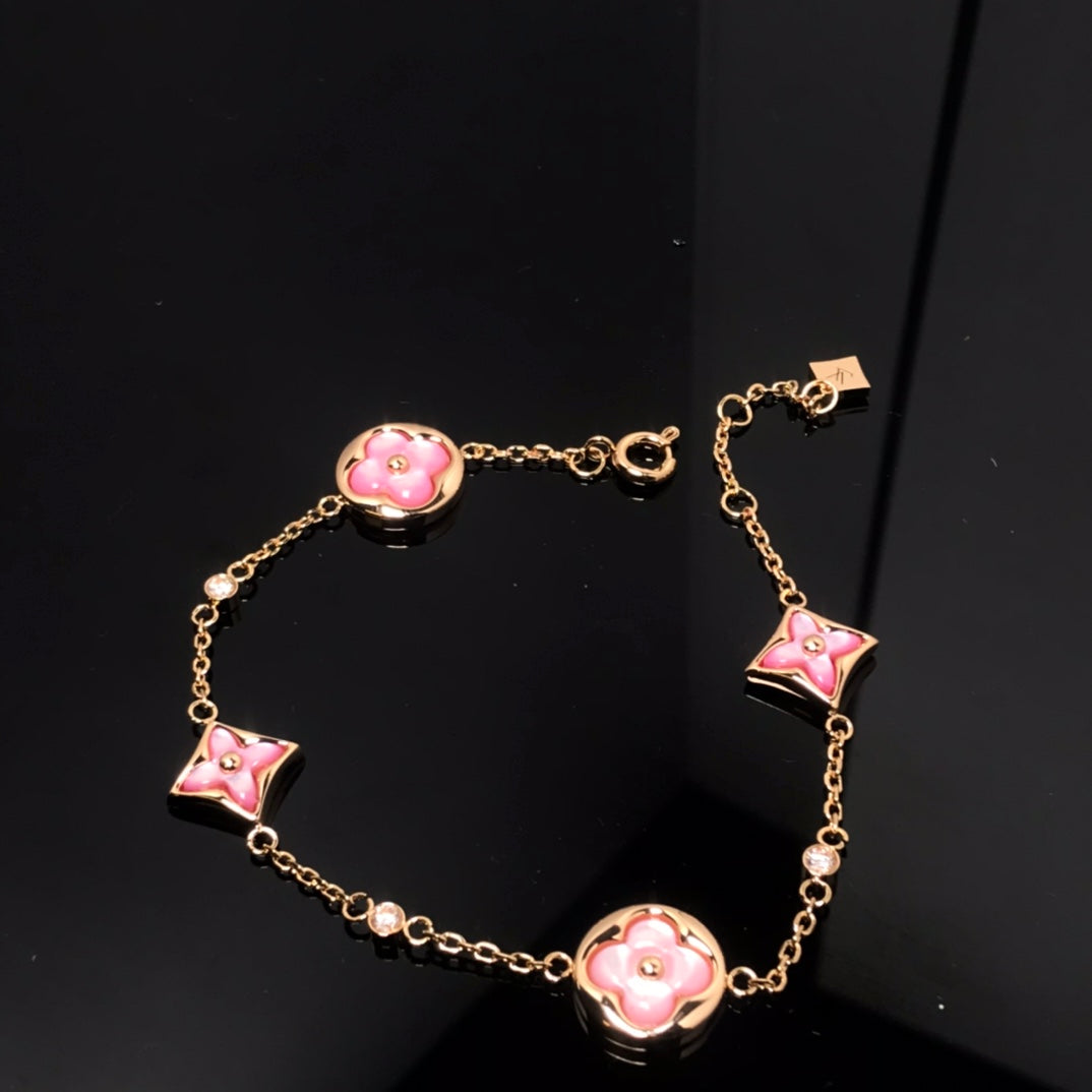 [：Polaidi Jewelry]STAR AND SUN 4 MOTIF PINK MOP PINK GOLD BRACELET