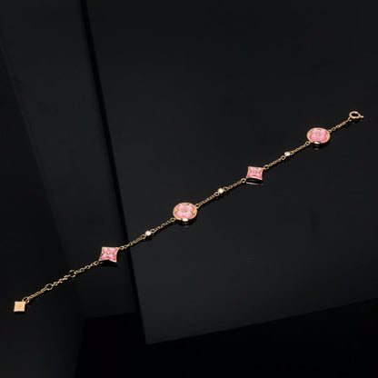 [Polaidi Jewelry]STAR AND SUN 4 MOTIF PINK MOP PINK GOLD BRACELET