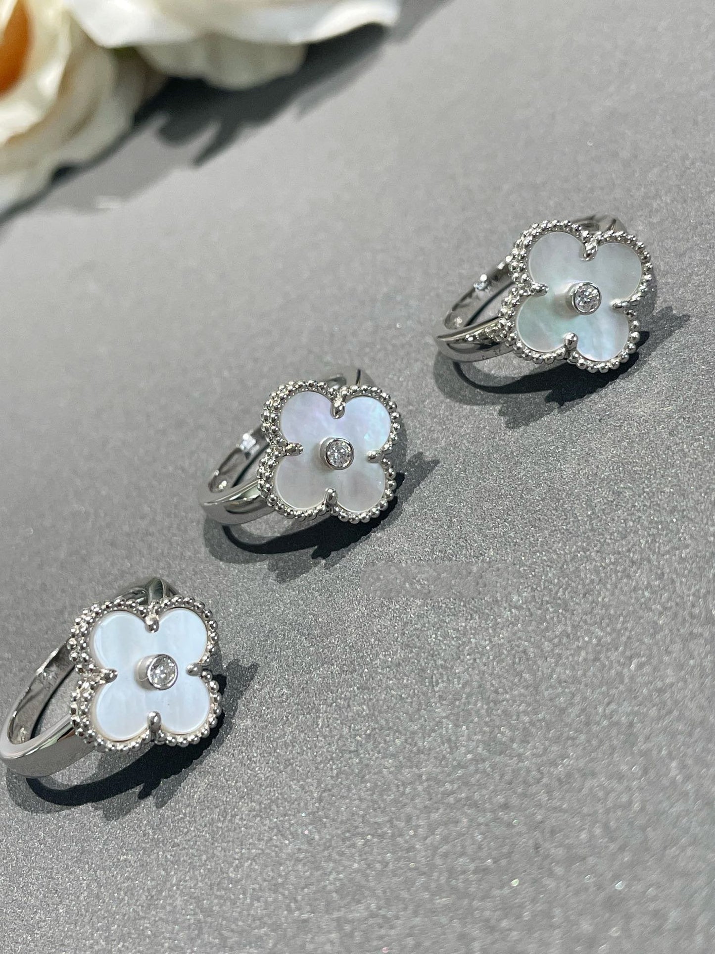 [：Polaidi Jewelry]クローバー シルバー白蝶貝 ダイヤモンド リング