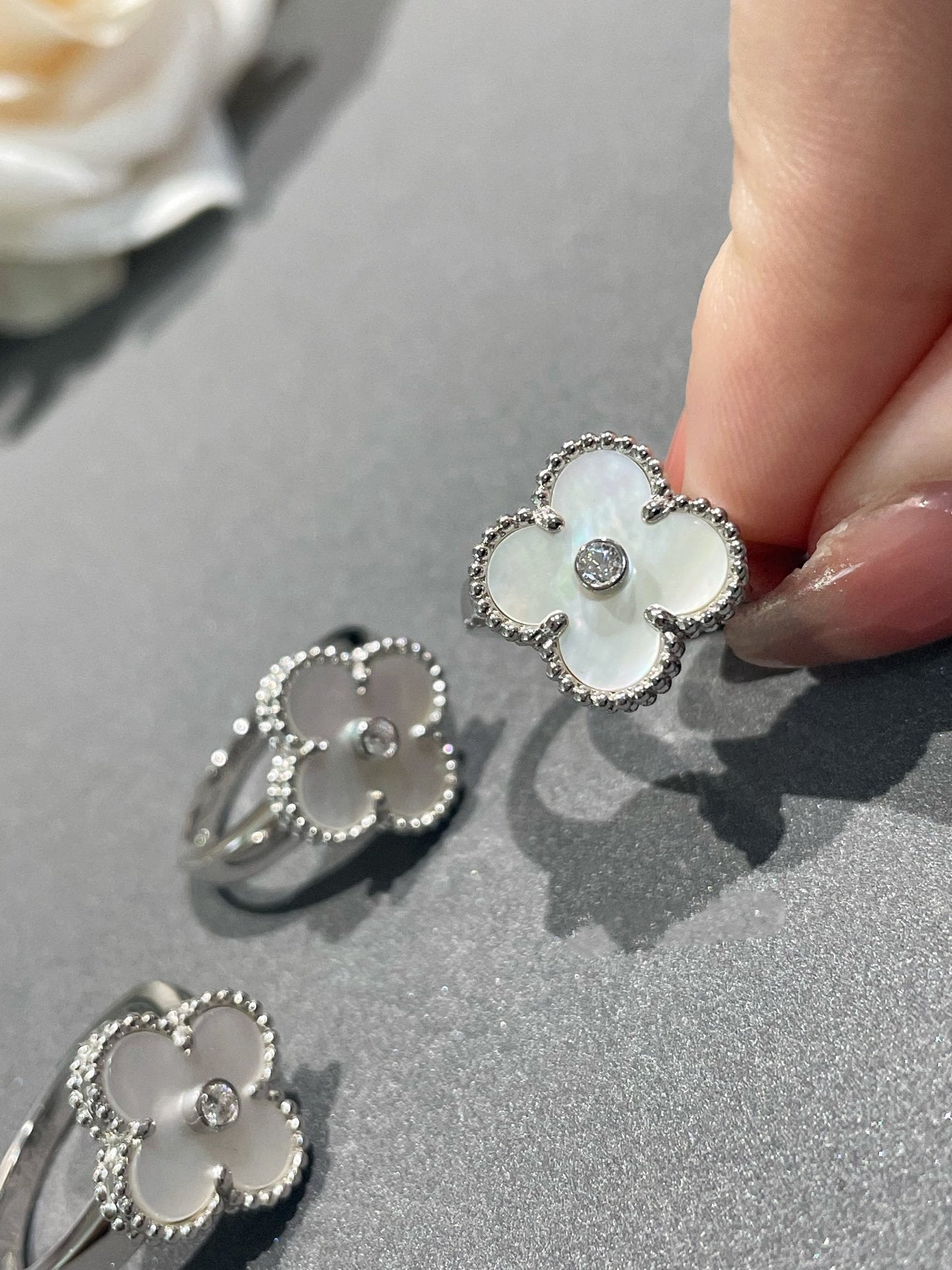 [Polaidi Jewelry]CLOVER SILVER MOP DIAMOND RING