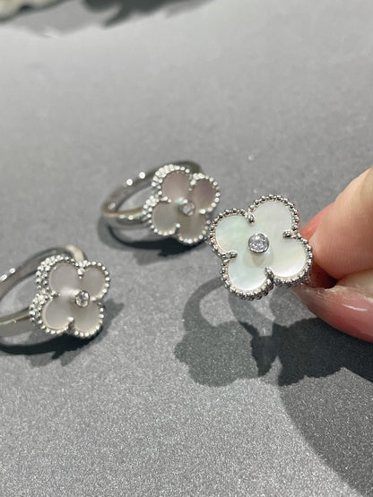 [：Polaidi Jewelry]クローバー シルバー白蝶貝 ダイヤモンド リング