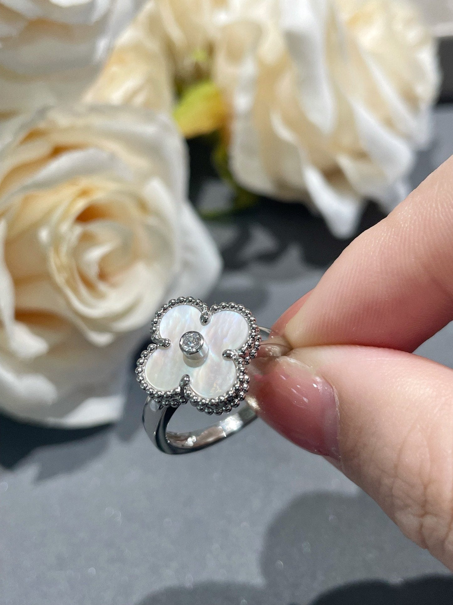 [Polaidi Jewelry]CLOVER SILVER MOP DIAMOND RING