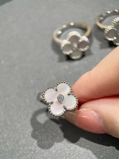 [：Polaidi Jewelry]クローバー シルバー白蝶貝 ダイヤモンド リング