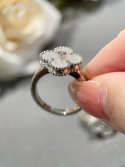 [：Polaidi Jewelry]クローバー シルバー白蝶貝 ダイヤモンド リング