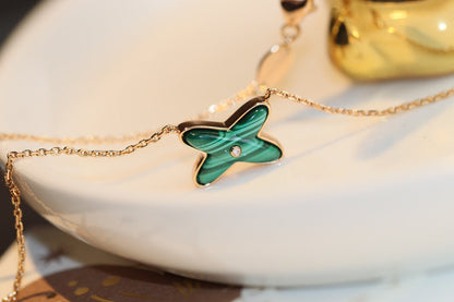 [Polaidi Jewelry]JEUX MALACHITE 1 DIAMOND PINK GOLD NECKLACE