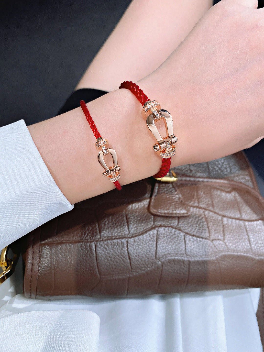 [Polaidi Jewelry]FORCE 10 HALF DIAMOND PINK GOLD RED CORDERI LARGE AND MEDIUM MODEL