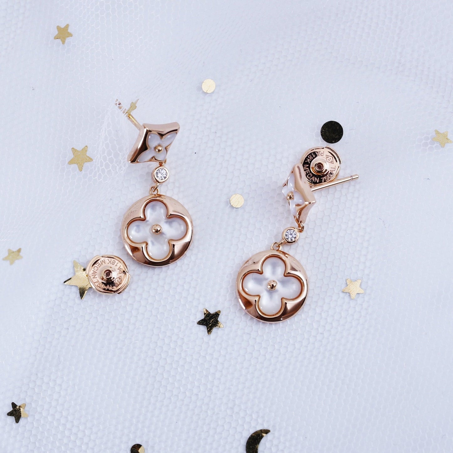 [：Polaidi Jewelry]STAR AND SUN PINK GOLD MOP DROP EARRINGS