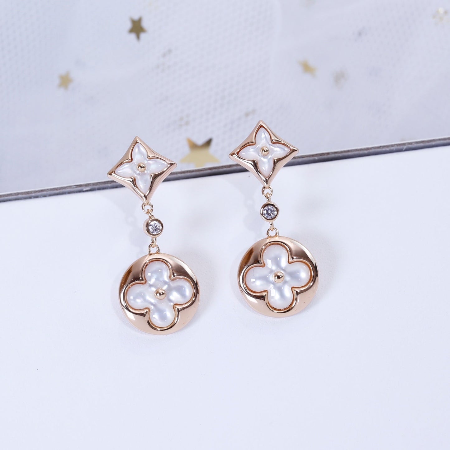 [：Polaidi Jewelry]STAR AND SUN PINK GOLD MOP DROP EARRINGS