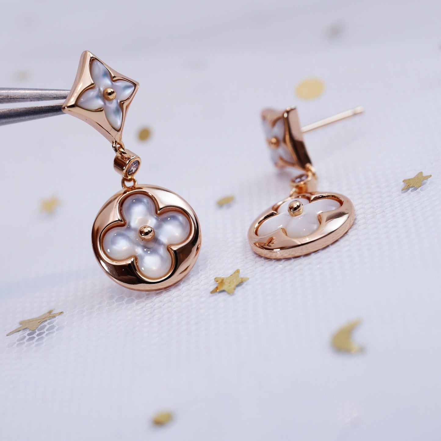 [：Polaidi Jewelry]STAR AND SUN PINK GOLD MOP DROP EARRINGS